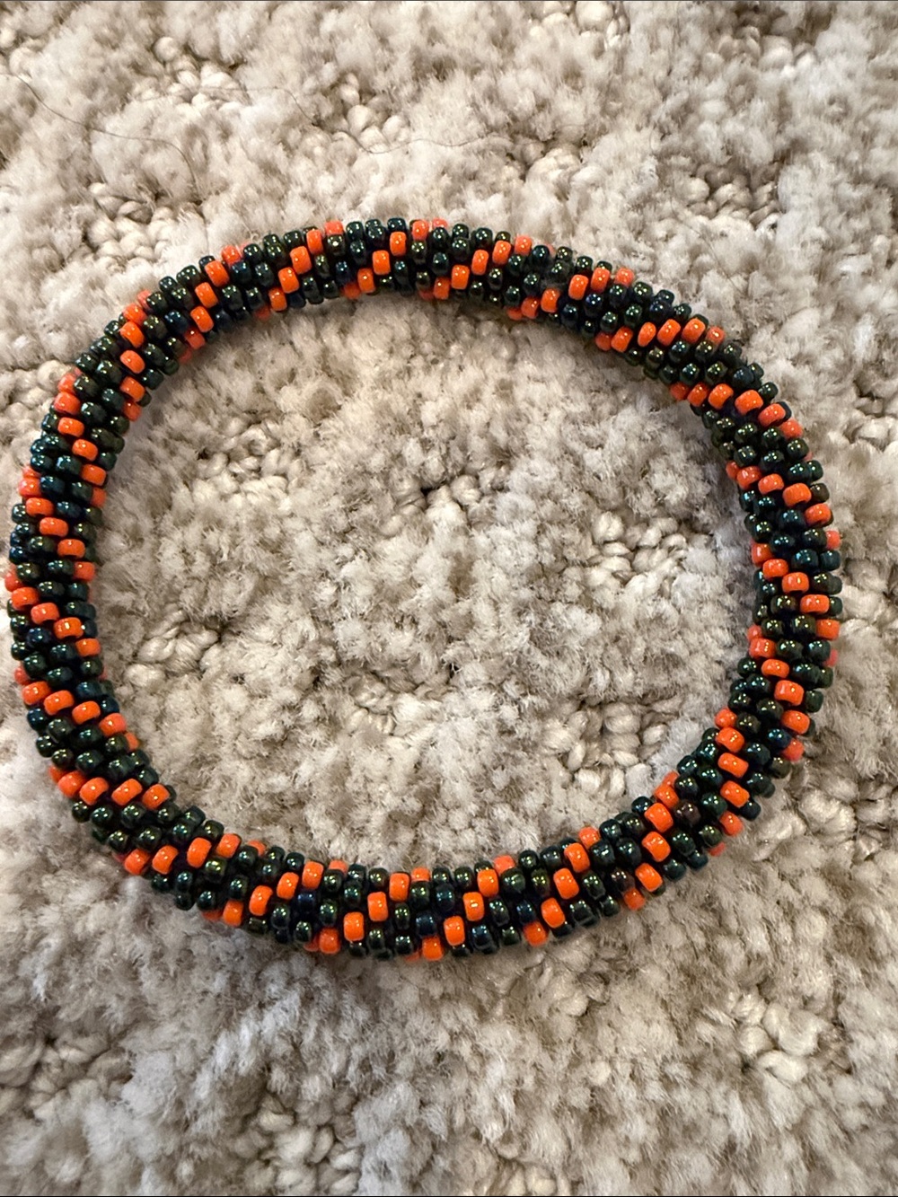 Fair Trade Seed Bead Roll On Bracelet from Nepal - Orange & Dark Green